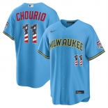 Men's Milwaukee Brewers #11 Jackson Chourio Blue 2026 USA 250 Fourth of July Home Stadium Stitched Baseball Jersey Men's Milwaukee Brewers #11 Jackson Chourio Blue 2026 USA 250 Fourth of July Home Stadium Stitched Baseball Jersey
