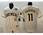 Men's Milwaukee Brewers #11 Jackson Chourio Cream 2026 NLCS Patch Stitched Baseball Jersey Men's Milwaukee Brewers #11 Jackson Chourio Cream 2026 NLCS Patch Stitched Baseball Jersey