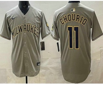 Men's Milwaukee Brewers #11 Jackson Chourio Gray Limited Jersey