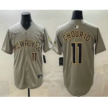 Men's Milwaukee Brewers #11 Jackson Chourio Grey Limited Jersey Men's Milwaukee Brewers #11 Jackson Chourio Grey Limited Jersey