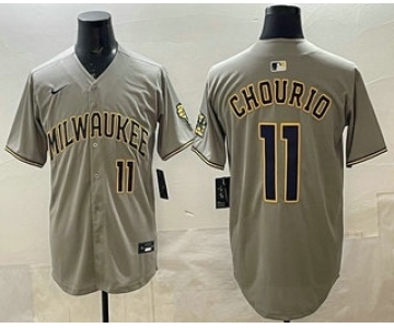Men's Milwaukee Brewers #11 Jackson Chourio Grey Limited Jersey