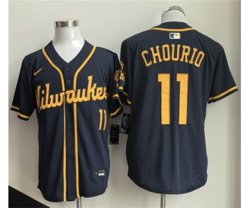Men's Milwaukee Brewers #11 Jackson Chourio Navy 2025 Cool Base Stitched Baseball Jersey