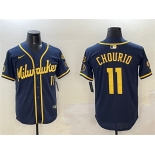 Men's Milwaukee Brewers #11 Jackson Chourio Navy With Home Patch Limited Stitched Baseball Jersey