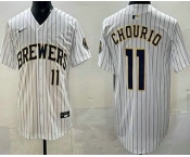 Men's Milwaukee Brewers #11 Jackson Chourio White Limited Jersey Men's Milwaukee Brewers #11 Jackson Chourio White Limited Jersey