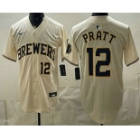 Men's Milwaukee Brewers #12 Cooper Pratt Cream Stitched Jersey Men's Milwaukee Brewers #12 Cooper Pratt Cream Stitched Jersey