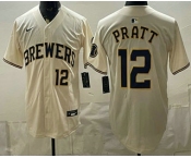 Men's Milwaukee Brewers #12 Cooper Pratt Cream Stitched Jersey Men's Milwaukee Brewers #12 Cooper Pratt Cream Stitched Jersey