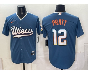 Men's Milwaukee Brewers #12 Cooper Pratt Mineral Blue 2026 City Connect Stadium Stitched Baseball Jersey