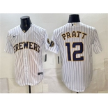Men's Milwaukee Brewers #12 Cooper Pratt White Stitched Baseball Jersey Men's Milwaukee Brewers #12 Cooper Pratt White Stitched Baseball Jersey