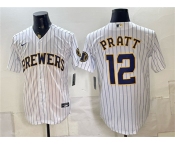 Men's Milwaukee Brewers #12 Cooper Pratt White Stitched Baseball Jersey Men's Milwaukee Brewers #12 Cooper Pratt White Stitched Baseball Jersey