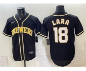 Men's Milwaukee Brewers #18 Luis Lara 2026 Fashion Replica Black Out Stitched Baseball Jersey Men's Milwaukee Brewers #18 Luis Lara 2026 Fashion Replica Black Out Stitched Baseball Jersey