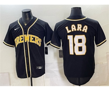 Men's Milwaukee Brewers #18 Luis Lara 2026 Fashion Replica Black Out Stitched Baseball Jersey