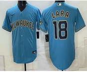 Men's Milwaukee Brewers #18 Luis Lara Blue 2026 City Connect Stadium Stitched Jersey Men's Milwaukee Brewers #18 Luis Lara Blue 2026 City Connect Stadium Stitched Jersey