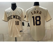 Men's Milwaukee Brewers #18 Luis Lara Cream Stitched Baseball Jersey Men's Milwaukee Brewers #18 Luis Lara Cream Stitched Baseball Jersey