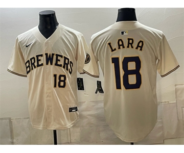 Men's Milwaukee Brewers #18 Luis Lara Cream Stitched Baseball Jersey