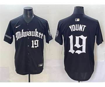 Men's Milwaukee Brewers #19 Robin Yount Black 'Gothic 414 Shadows Edition' Vapor Premier Limited Stitched Jersey