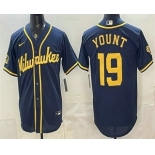 Men's Milwaukee Brewers #19 Robin Yount Navy Blue Stitched Cool Base Jersey Men's Milwaukee Brewers #19 Robin Yount Navy Blue Stitched Cool Base Jersey