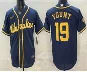 Men's Milwaukee Brewers #19 Robin Yount Navy Blue Stitched Cool Base Jersey Men's Milwaukee Brewers #19 Robin Yount Navy Blue Stitched Cool Base Jersey