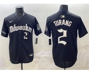 Men's Milwaukee Brewers #2 Brice Turang Black 'Gothic 414 Shadows Edition' Vapor Premier Limited Stitched Jersey