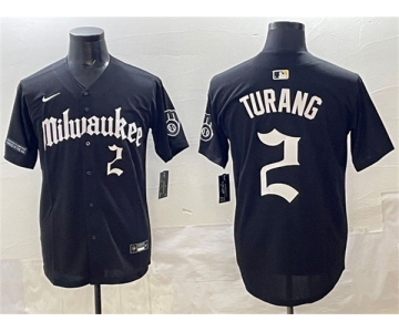 Men's Milwaukee Brewers #2 Brice Turang Black 'Gothic 414 Shadows Edition' Vapor Premier Limited Stitched Jersey