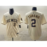 Men's Milwaukee Brewers #2 Brice Turang Cream Home Limited Stitched Baseball Jersey Men's Milwaukee Brewers #2 Brice Turang Cream Home Limited Stitched Baseball Jersey