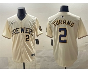Men's Milwaukee Brewers #2 Brice Turang Cream Home Limited Stitched Baseball Jersey Men's Milwaukee Brewers #2 Brice Turang Cream Home Limited Stitched Baseball Jersey