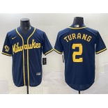 Men's Milwaukee Brewers #2 Brice Turang Navy 2025 With Patch Stitched Baseball Jersey Men's Milwaukee Brewers #2 Brice Turang Navy 2025 With Patch Stitched Baseball Jersey
