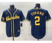 Men's Milwaukee Brewers #2 Brice Turang Navy 2025 With Patch Stitched Baseball Jersey Men's Milwaukee Brewers #2 Brice Turang Navy 2025 With Patch Stitched Baseball Jersey