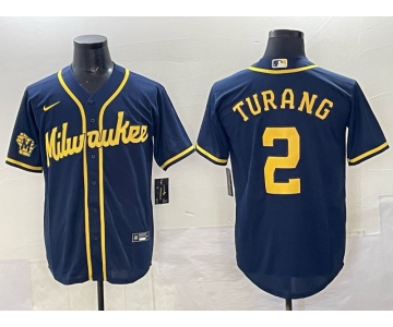 Men's Milwaukee Brewers #2 Brice Turang Navy 2025 With Patch Stitched Baseball Jersey