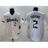 Men's Milwaukee Brewers #2 Brice Turang White 'Gothic  Shadows Edition' Vapor Premier Limited Stitched Jersey Men's Milwaukee Brewers #2 Brice Turang White 'Gothic  Shadows Edition' Vapor Premier Limited Stitched Jersey