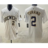 Men's Milwaukee Brewers #2 Brice Turang White Limited Jersey Men's Milwaukee Brewers #2 Brice Turang White Limited Jersey