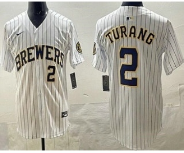 Men's Milwaukee Brewers #2 Brice Turang White Limited Jersey
