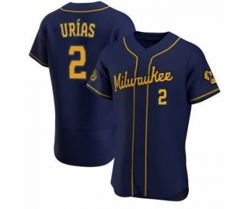 Men's Milwaukee Brewers #2 Luis Urias Navy Blue Stitched MLB Cool Base Nike Jersey