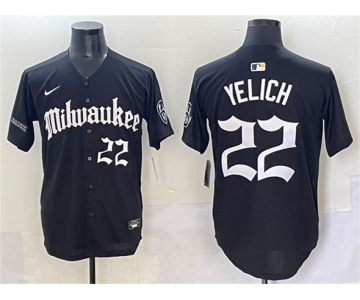 Men's Milwaukee Brewers #22 Christian Yelich Black 'Gothic 414 Shadows Edition' Vapor Premier Limited Stitched Jersey