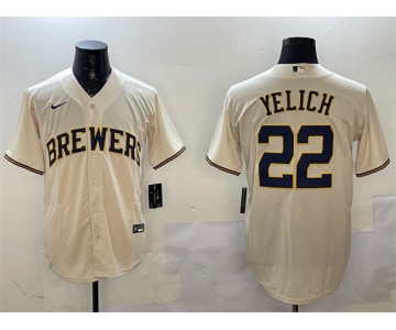 Men's Milwaukee Brewers #22 Christian Yelich Cream Cool Base Stitched Jersey