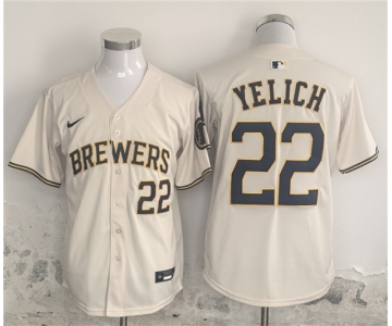 Men's Milwaukee Brewers #22 Christian Yelich Cream Home Limited Stitched Jersey