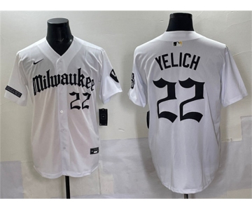 Men's Milwaukee Brewers #22 Christian Yelich White 'Gothic 414 Shadows Edition' Vapor Premier Limited Stitched Jersey