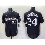 Men's Milwaukee Brewers #24 William Contreras Black 'Gothic 414 Shadows Edition' Vapor Premier Limited Stitched Jersey Men's Milwaukee Brewers #24 William Contreras Black 'Gothic 414 Shadows Edition' Vapor Premier Limited Stitched Jersey