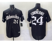 Men's Milwaukee Brewers #24 William Contreras Black 'Gothic 414 Shadows Edition' Vapor Premier Limited Stitched Jersey Men's Milwaukee Brewers #24 William Contreras Black 'Gothic 414 Shadows Edition' Vapor Premier Limited Stitched Jersey