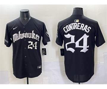 Men's Milwaukee Brewers #24 William Contreras Black 'Gothic 414 Shadows Edition' Vapor Premier Limited Stitched Jersey