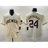 Men's Milwaukee Brewers #24 William Contreras Cream With Patch Stitched Baseball Jersey Men's Milwaukee Brewers #24 William Contreras Cream With Patch Stitched Baseball Jersey