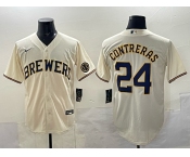 Men's Milwaukee Brewers #24 William Contreras Cream With Patch Stitched Baseball Jersey Men's Milwaukee Brewers #24 William Contreras Cream With Patch Stitched Baseball Jersey