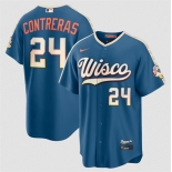 Men's Milwaukee Brewers #24 William Contreras Mineral Blue 2026 City Connect Stadium Stitched Stitched Baseball Jersey