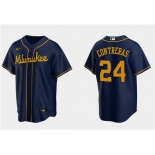 Men's Milwaukee Brewers #24 William Contreras Navy Cool Base Stitched Jersey Men's Milwaukee Brewers #24 William Contreras Navy Cool Base Stitched Jersey