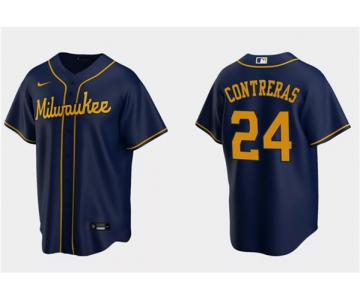 Men's Milwaukee Brewers #24 William Contreras Navy Cool Base Stitched Jersey