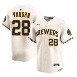 Men's Milwaukee Brewers #28 Andrew Vaughn Cream Limited Stitched Baseball Jersey Men's Milwaukee Brewers #28 Andrew Vaughn Cream Limited Stitched Baseball Jersey