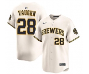 Men's Milwaukee Brewers #28 Andrew Vaughn Cream Limited Stitched Baseball Jersey Men's Milwaukee Brewers #28 Andrew Vaughn Cream Limited Stitched Baseball Jersey