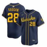 Men's Milwaukee Brewers #28 Andrew Vaughn Navy Alternate Limited Stitched Baseball Jersey Men's Milwaukee Brewers #28 Andrew Vaughn Navy Alternate Limited Stitched Baseball Jersey