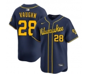 Men's Milwaukee Brewers #28 Andrew Vaughn Navy Alternate Limited Stitched Baseball Jersey Men's Milwaukee Brewers #28 Andrew Vaughn Navy Alternate Limited Stitched Baseball Jersey