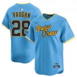 Men's Milwaukee Brewers #28 Andrew Vaughn Powder Blue City Connect Limited Stitched Baseball Jersey Men's Milwaukee Brewers #28 Andrew Vaughn Powder Blue City Connect Limited Stitched Baseball Jersey