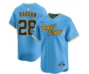 Men's Milwaukee Brewers #28 Andrew Vaughn Powder Blue City Connect Limited Stitched Baseball Jersey Men's Milwaukee Brewers #28 Andrew Vaughn Powder Blue City Connect Limited Stitched Baseball Jersey